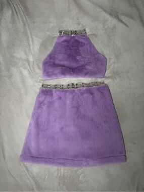 Purple Faux Fur Two-Piece Dress Set